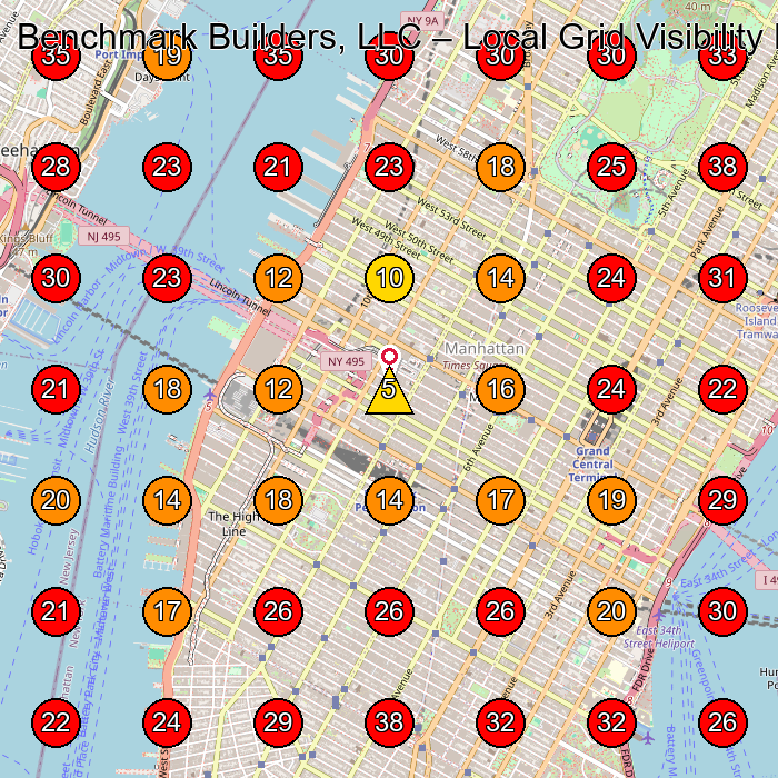 Benchmark Builders, LLC GeoGrid visibility map for Engineering Consultant in One Pennsylvania Plaza Suite 630